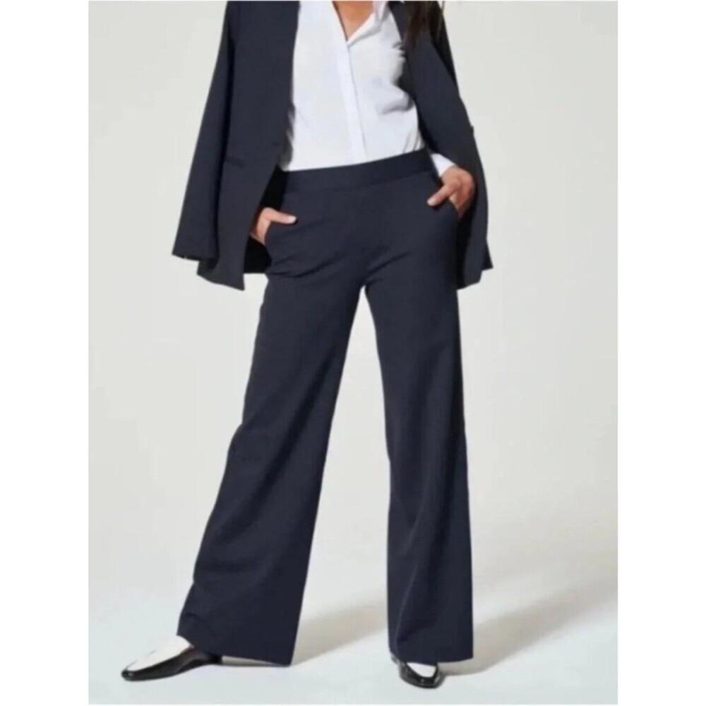 SPANX Navy Pinstripe High Rise Wide Leg Dress Pant Size S